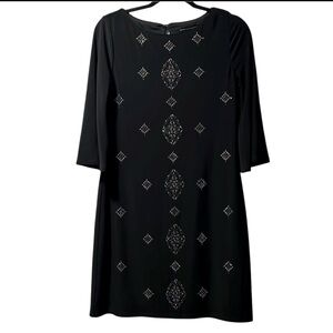 White House Black Market Embellished Black Shift Dress Sequins Sz  S EUC Classic